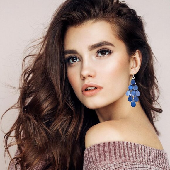 Blue Sea Shell Tear Drop Earrings on French Wire for Women - Summer Beach Jewelr - Picture 3 of 6